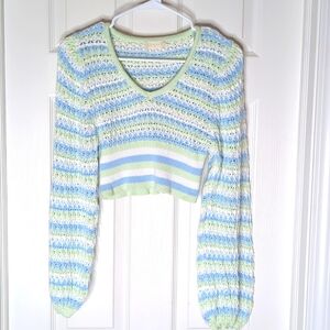 Altar'd State Cropped Striped Sweater with long puffy sleeves size XS